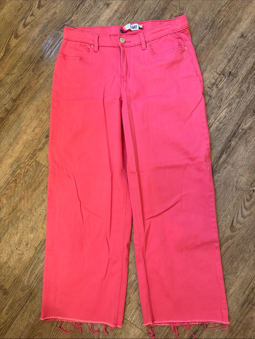 YMI Coral Pink Wide-Leg Frayed Hem Jeans